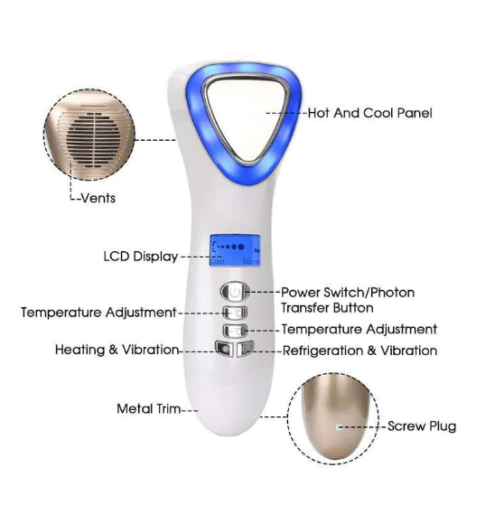 Hot and Cold Sonic Beauty Device with Ion Import Function