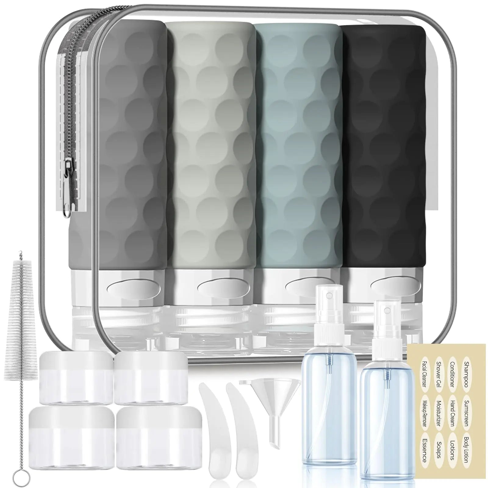 SilentPacker 16pc TSA-Approved Travel Kit with Leak-Proof Bottles & Bag