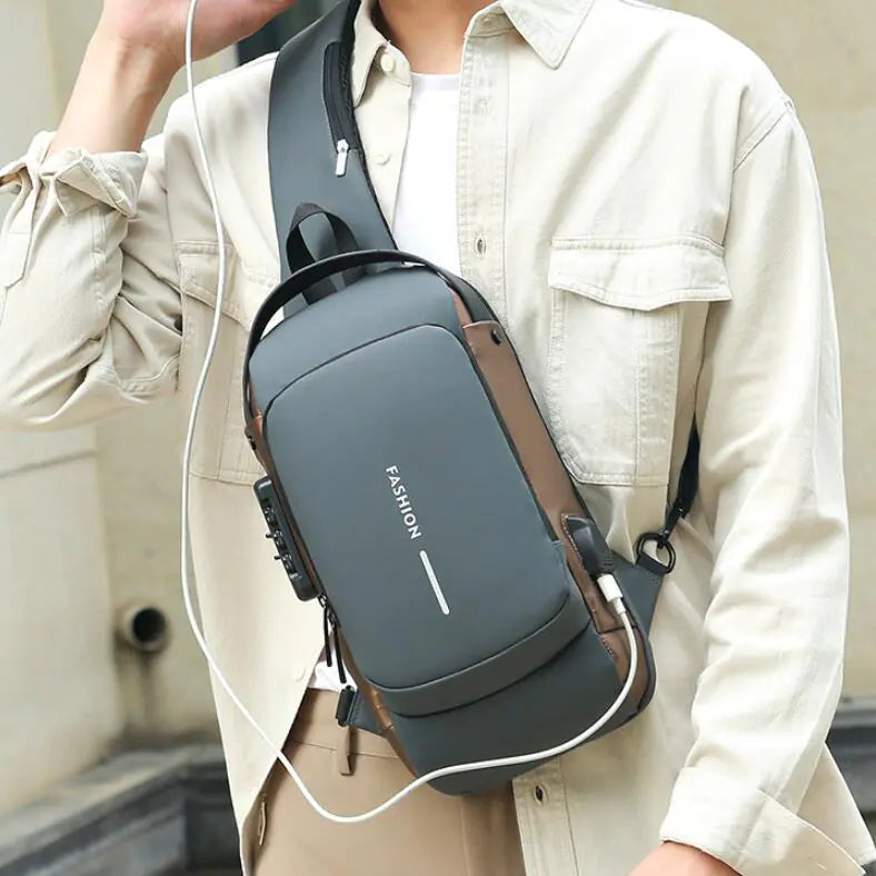 Men's Wear-resistant Oxford Crossbody Sling Bag with USB